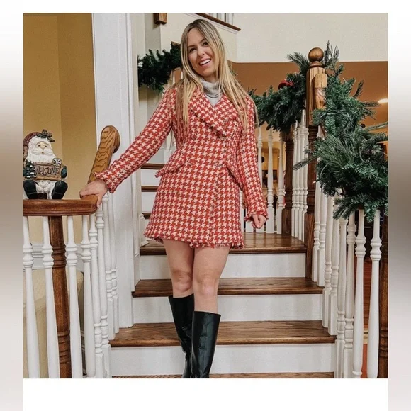 Zara textured houndstooth coat red - Picture 2 of 14